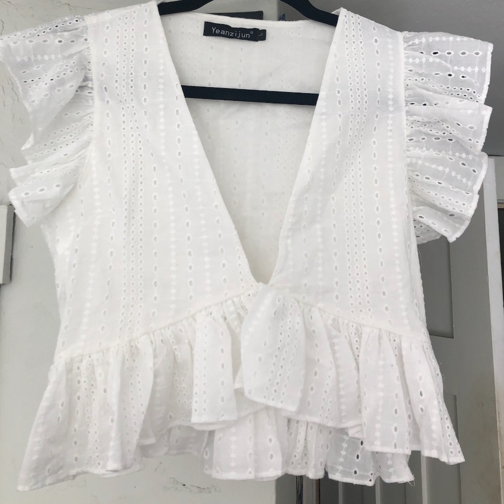 White Plunge Crop Top